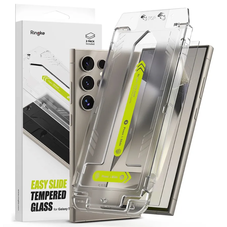 Калъф за Samsung Galaxy S24 Ultra (комплект от 2) - Ringke Easy Slide Tempered Glass - Прозрачен
