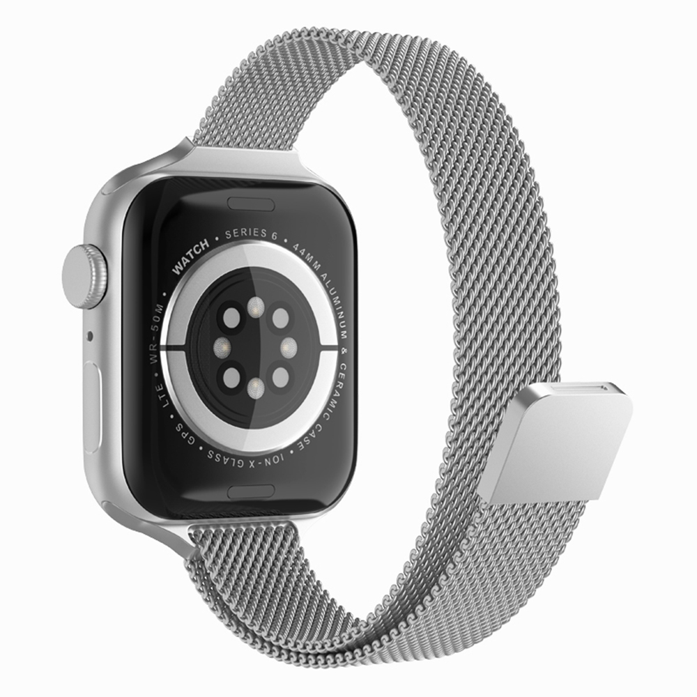 Каишка за Apple Watch 1/2/3/3/4/4/5/5/5/6/6/7/8/7/8/9/9/10/11/SE/SE 2/SE 3/Ultra/Ultra/Ultra 2/Ultra 3 (42/44/45/46/49/49 мм) - Каишка за часовник Techsuit (W034) - Сребрист
