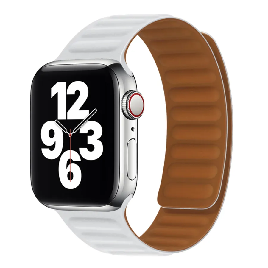 Каишка за Apple Watch 1/2/3/3/4/4/5/5/5/6/6/7/8/7/8/9/9/10/10/11/SE/SE 2/SE 3 (38/40/41/42 мм) - Каишка за часовник Techsuit (W035) - Бяла