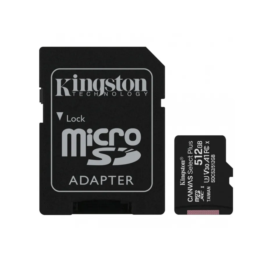 Карта памет с адаптер, 512GB - Kingston Canvas Select Plus (SDCS2/512GB) - Черен
