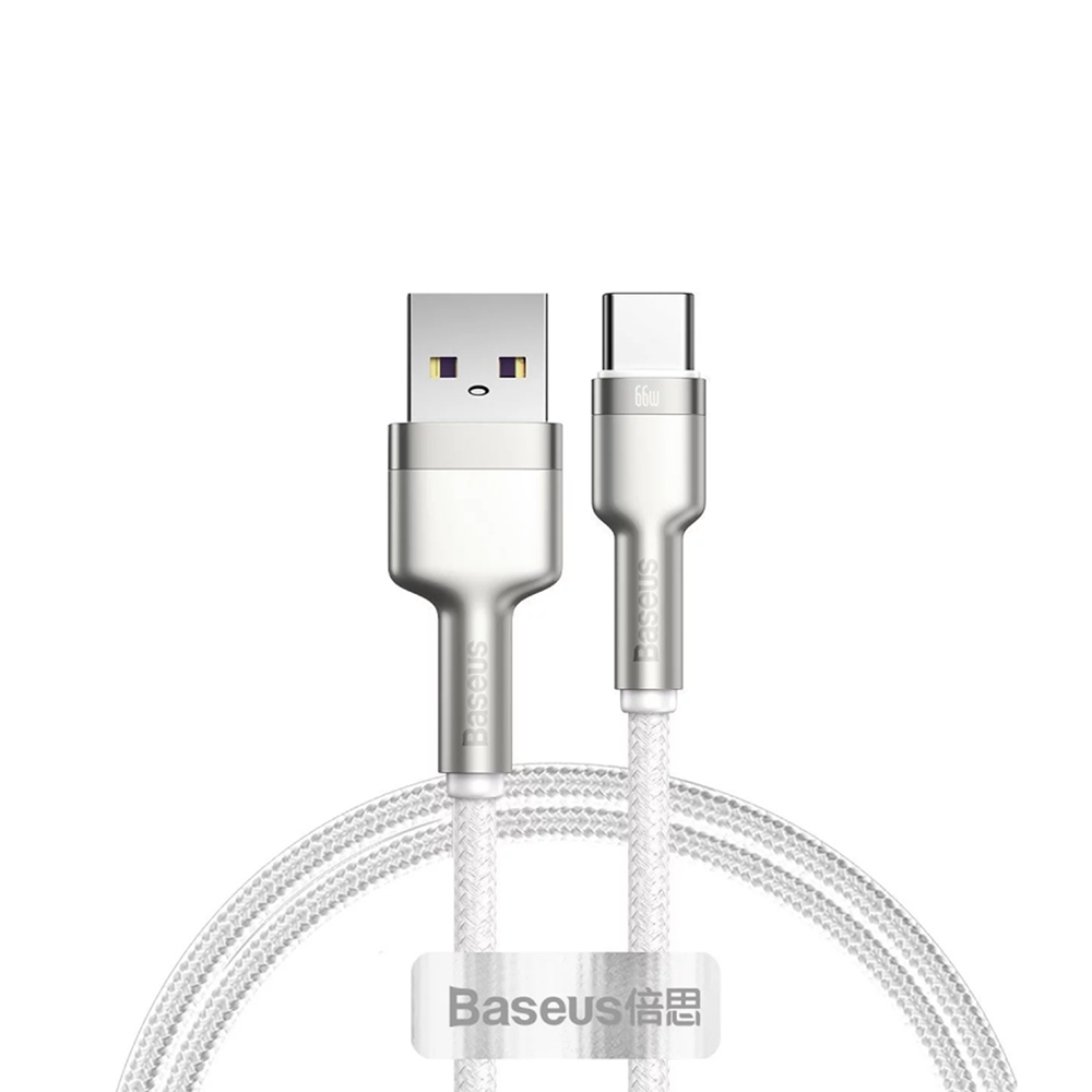 USB към Type-C кабел за данни, 66 W, 1 m - Baseus Cafule Series Metal (CAKF000102) - Бял
