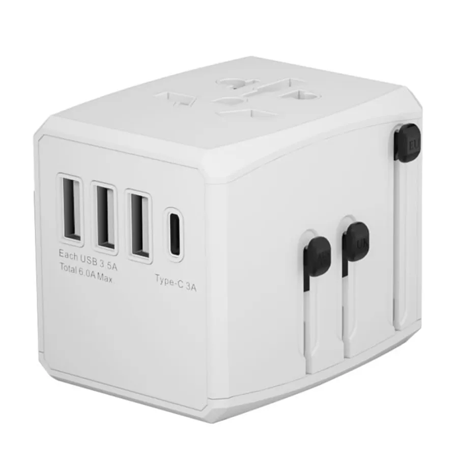 Захранващ адаптер PD30W, 3 x USB, Type-C, EU, UK, AUS, US - Techsuit (HHT904-W3) - Бял
