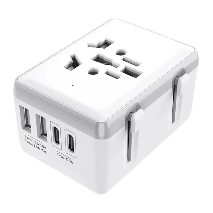 15W захранващ адаптер, 2xUSB-C, 2xUSB, EU, UK, AUS, US - Techsuit (HHt204A) - Бял