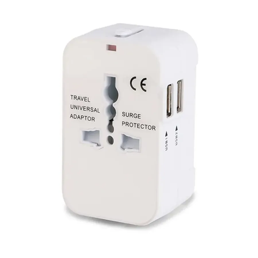 Адаптер за 2 x USB, EU, UK, AUS, US - Techsuit (HHT202) - Бял