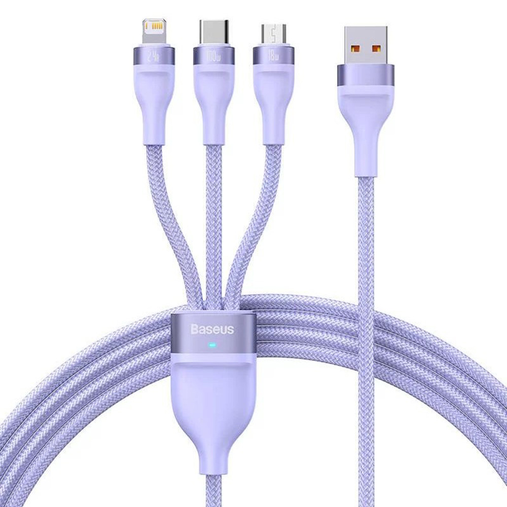 Кабел за данни 3в1, USB, 100W, 1.2m - Baseus Flash Series 2 (CASS030005) - Лилав