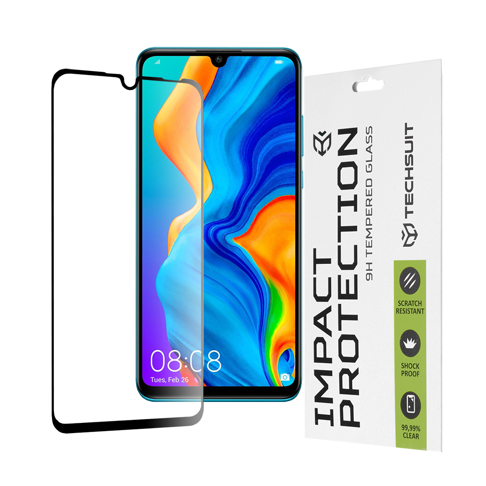 Калъф за Huawei P30 Lite / P30 Lite New Edition - Techsuit 111D Full Cover / Full Glue Glass - Черен