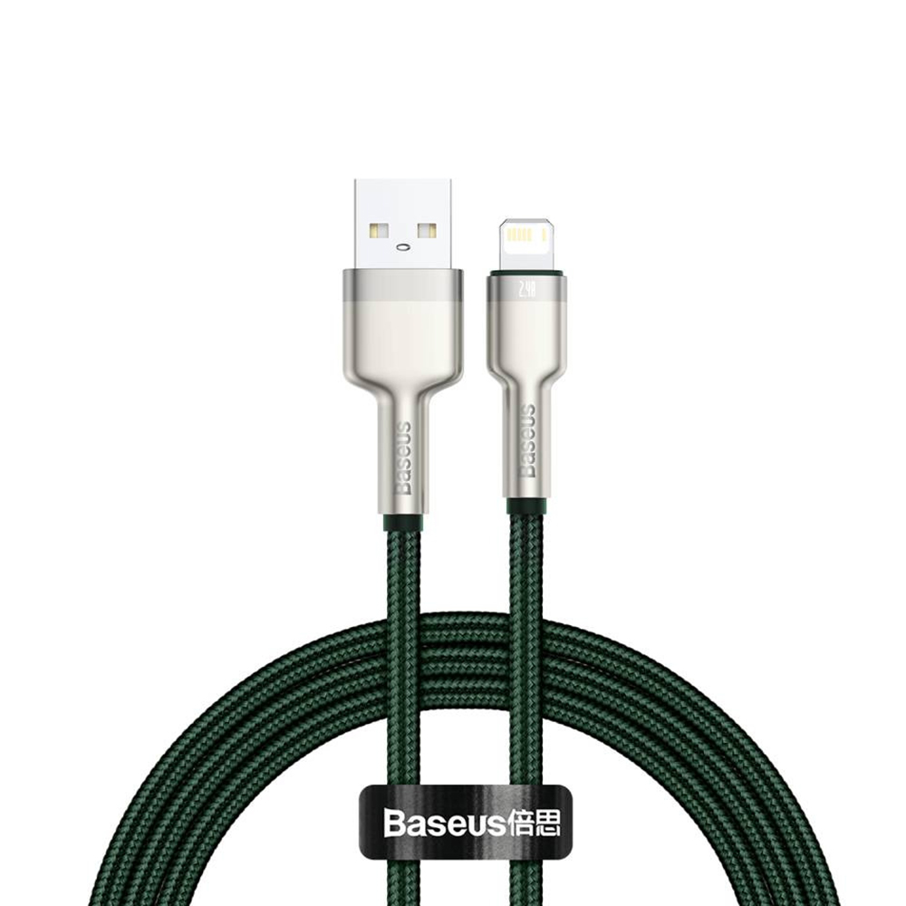 USB към Lightning кабел, 2.4A, 480Mbps, 1m - Baseus Cafule Series Metal (CALJK-A06) - Зелен