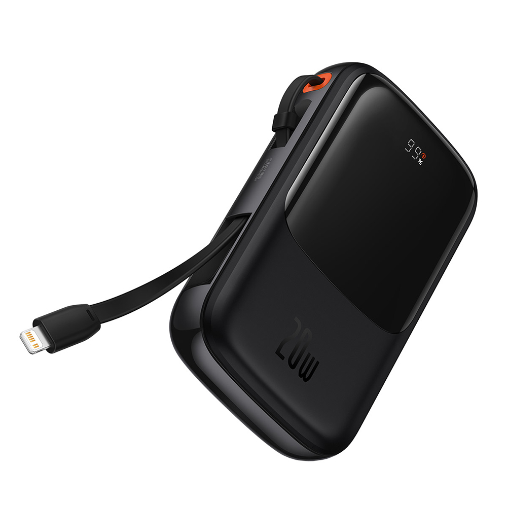 Външен батериен пакет Lightning, Type-C, USB, 20W, 10000mAh + кабел Type-C, Lightning, 3A - Baseus Qpow Pro (PPQD020001) - Черен