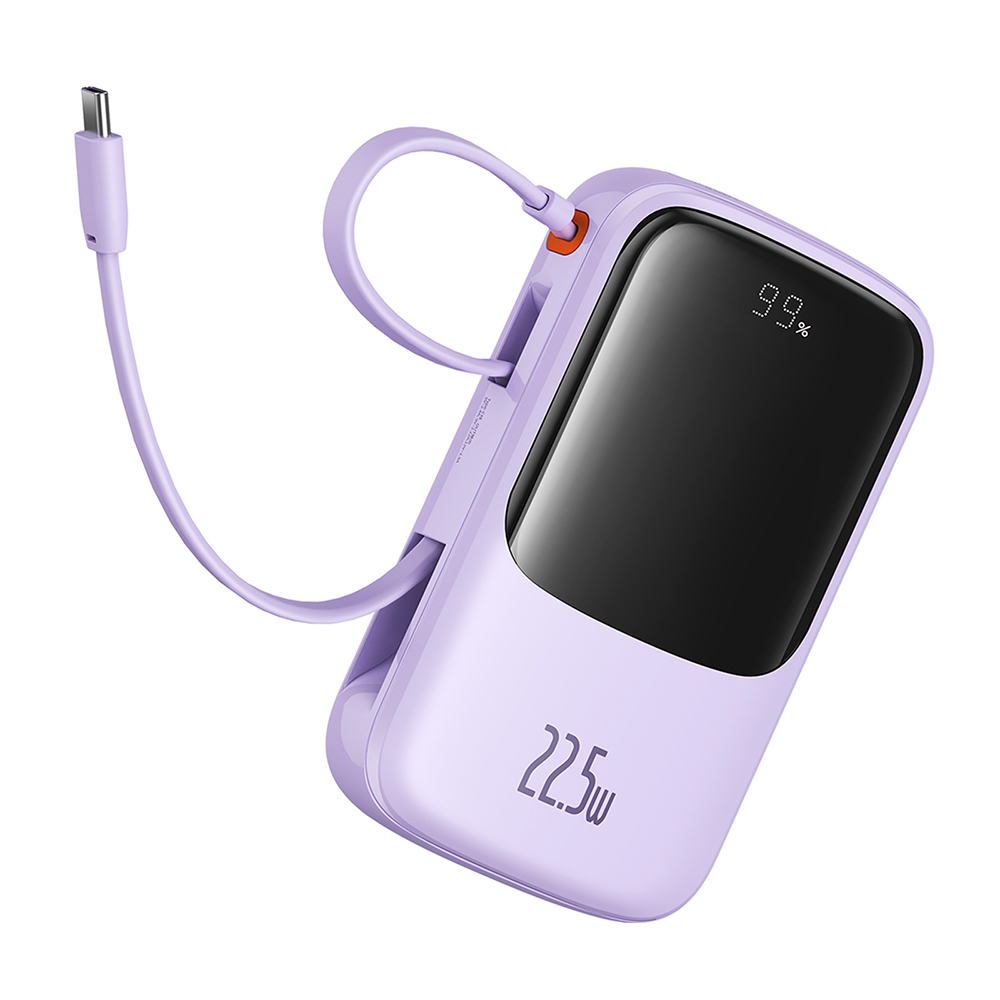 Външен пакет батерии Lightning, 2x Type-C, USB, 22.5W, 10000mAh + Type-C кабел - Baseus Qpow Pro+ (P10067101513-00) - Лилав