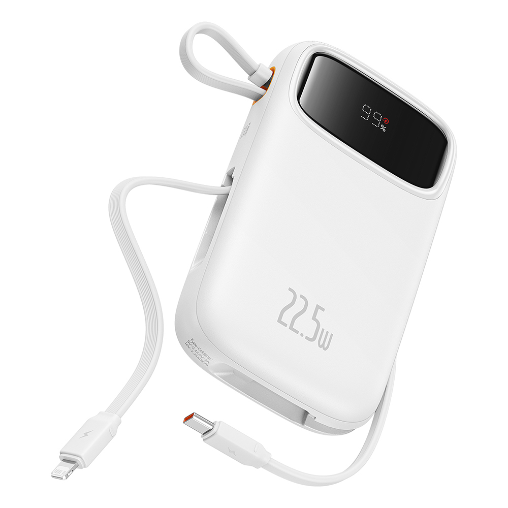 Външен пакет батерии Lightning, 2x Type-C, USB, 22,5 W, 10000 mAh + Type-C кабел, 30 cm - Baseus Qpow Pro+ (P1005555003223-00) - Бял