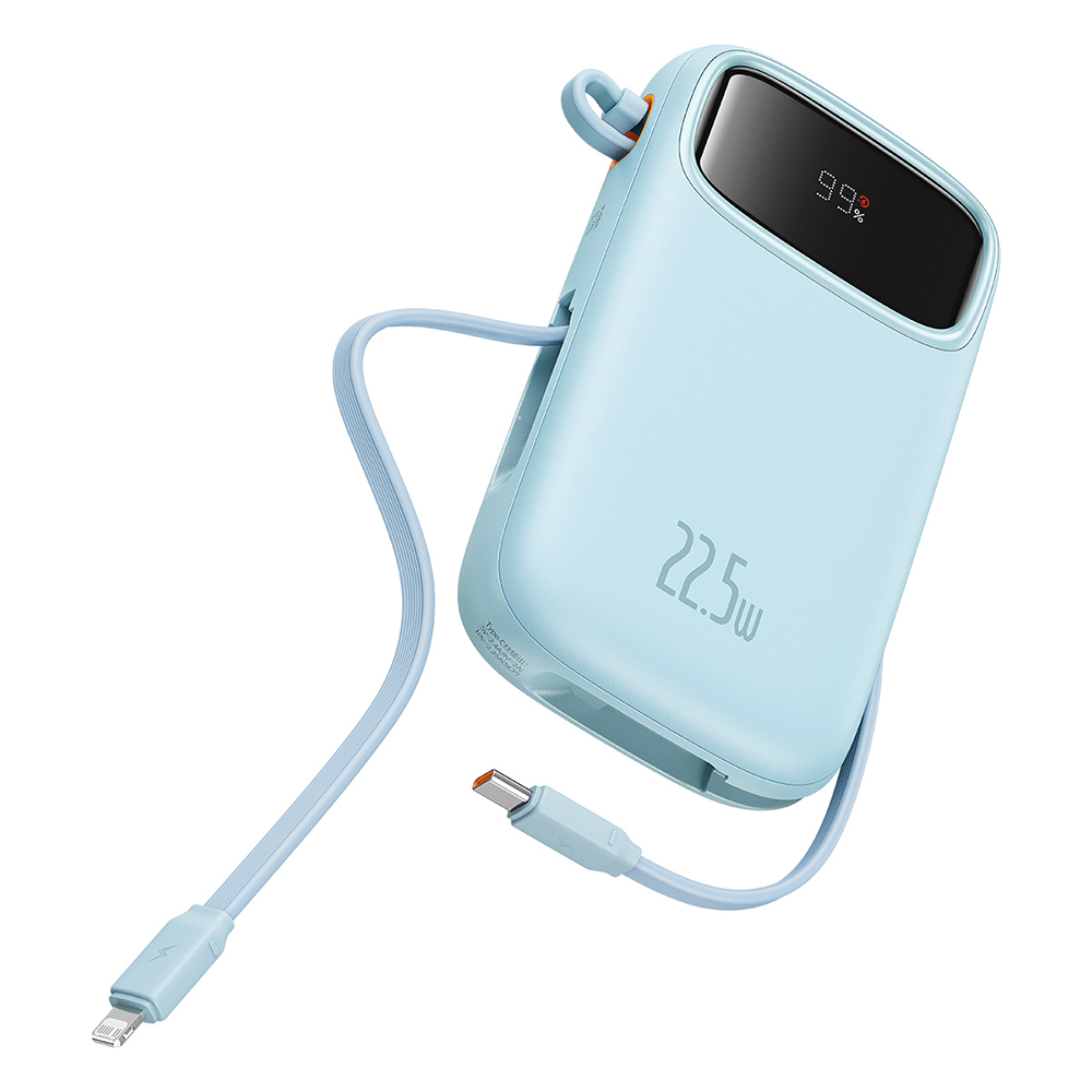 Външен Lightning батериен пакет, 2x Type-C, USB, 22,5 W, 10000 mAh + Type-C кабел, 30 cm - Baseus Qpow Pro+ (P1005555003313-00) - Син