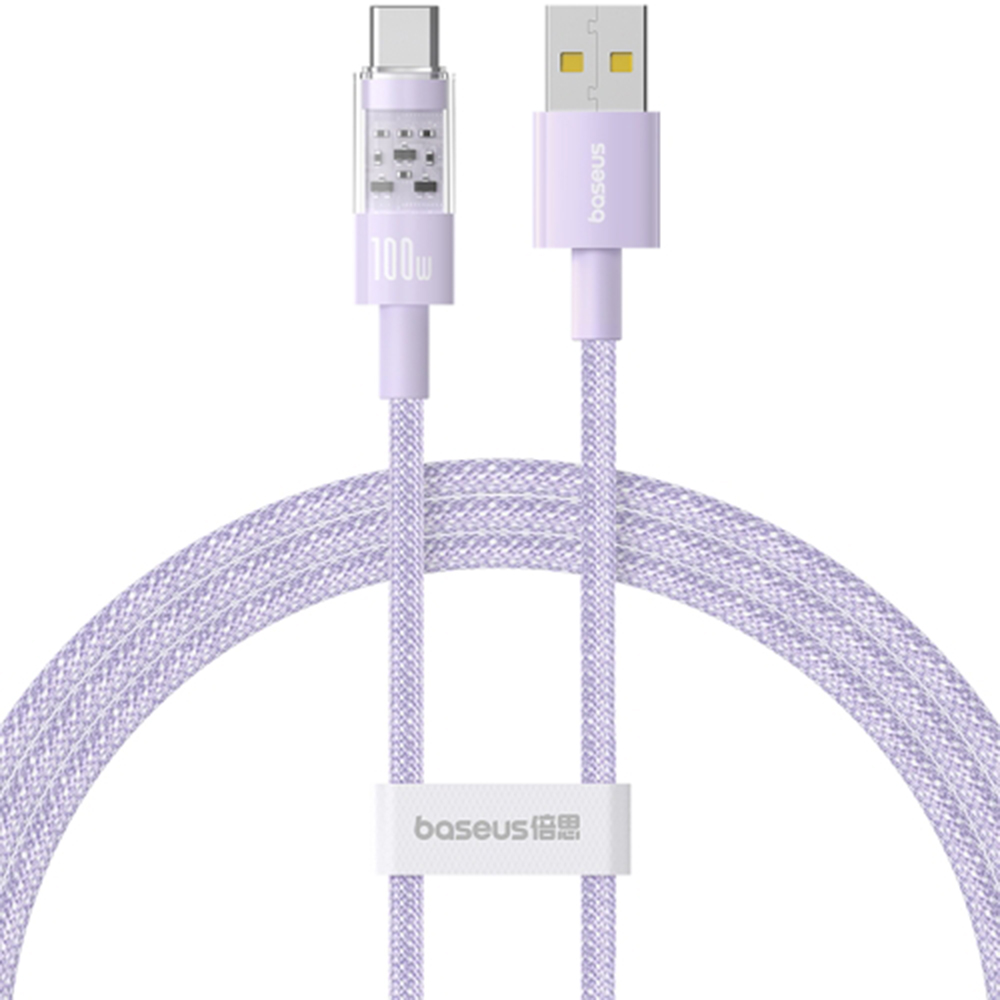 USB към Type-C кабел, супер бързо зареждане 100 W, 1 m - Baseus Gem (P10373002511-00) - Nebula Лилав