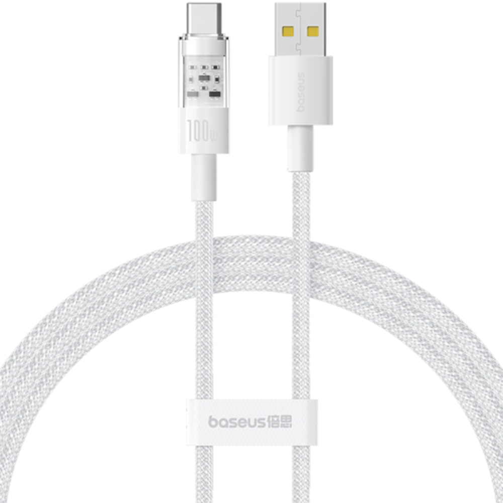 USB към Type-C кабел, Супер бързо зареждане 100W, 2m - Baseus Gem (P103737300222211-01) - Moon Бял