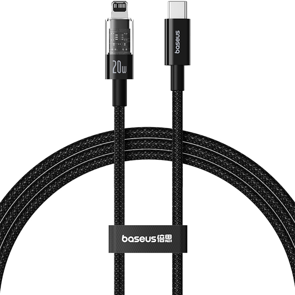 USB-C към Lightning кабел, бързо зареждане 20 W, 1 m - Baseus Gem (P103737300111111-00) - Cluster Черен