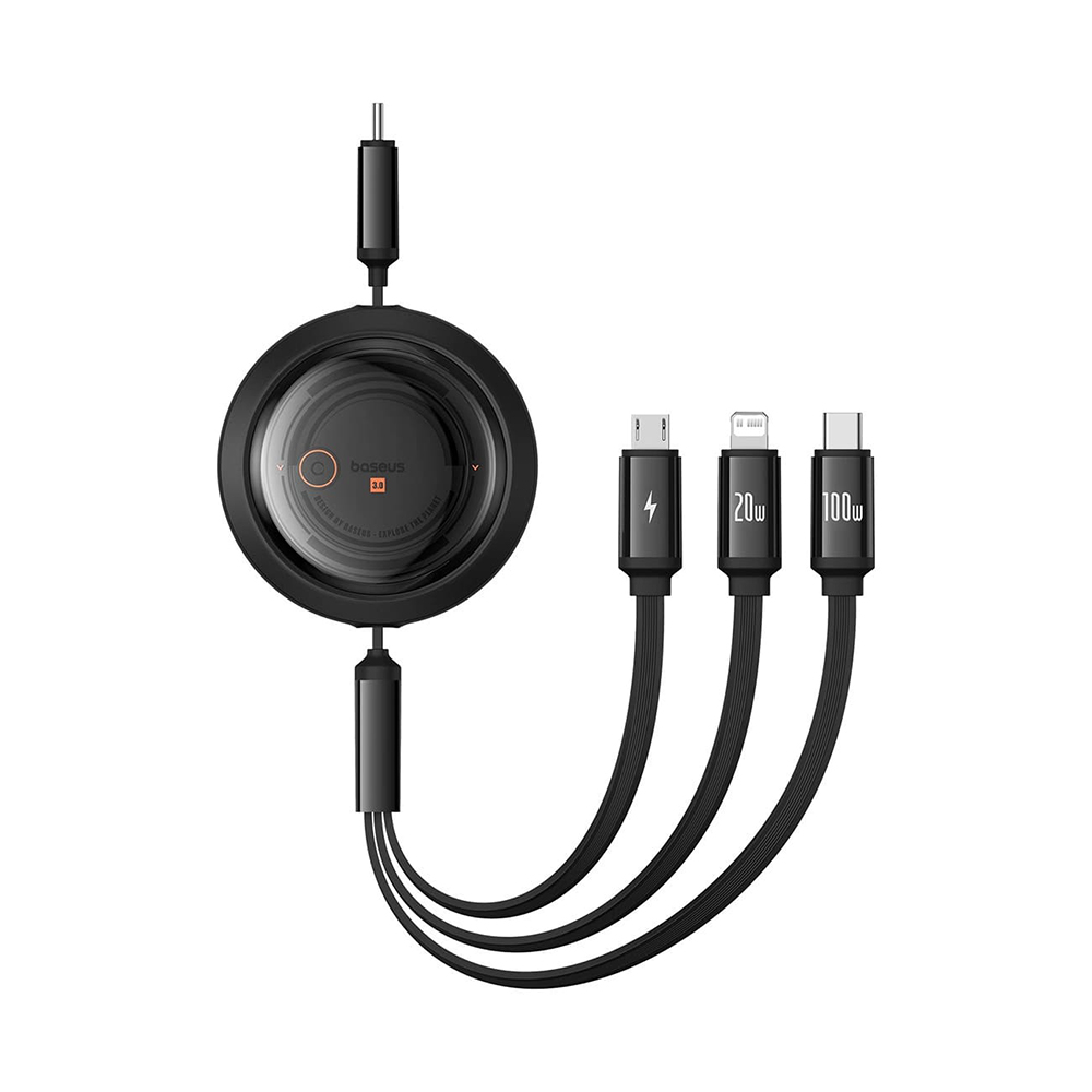Кабел за данни USB-C към Type-C, Lightning, Micro-USB, 100 W, 1,1 m - Baseus Free 2 Draw (P10368700111-04) - Cluster Черен