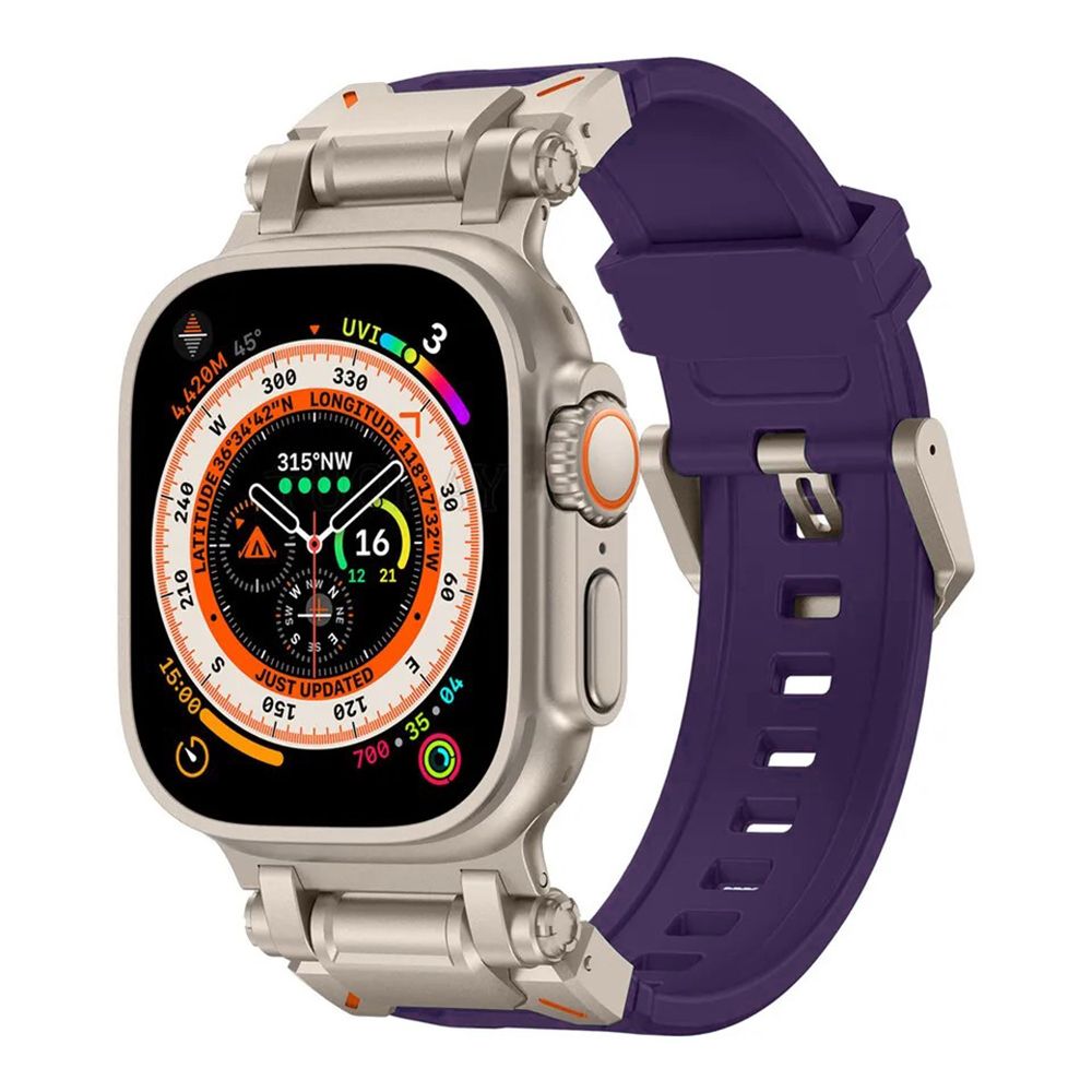 Каишка за Apple Watch 1/2/3/3/4/4/5/5/5/6/6/7/8/7/8/9/9/10/11/SE/SE 2/SE 3/Ultra/Ultra/Ultra 2/Ultra 3 (42/44/45/46/49 мм) - Каишка за часовник Techsuit (W064) - Сребристо лилаво