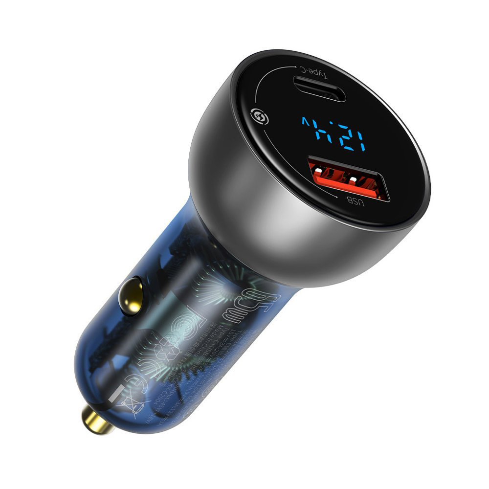 Зарядно за кола Type-C PD65W, USB QC4.0 - Baseus (CCKX-C0G) - Прозрачен