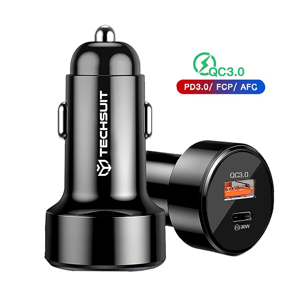 Зарядно за кола USB-A QC 3.0 QC 18W, Type-C PD30W - Techsuit Premium (TE-P31) - Черно