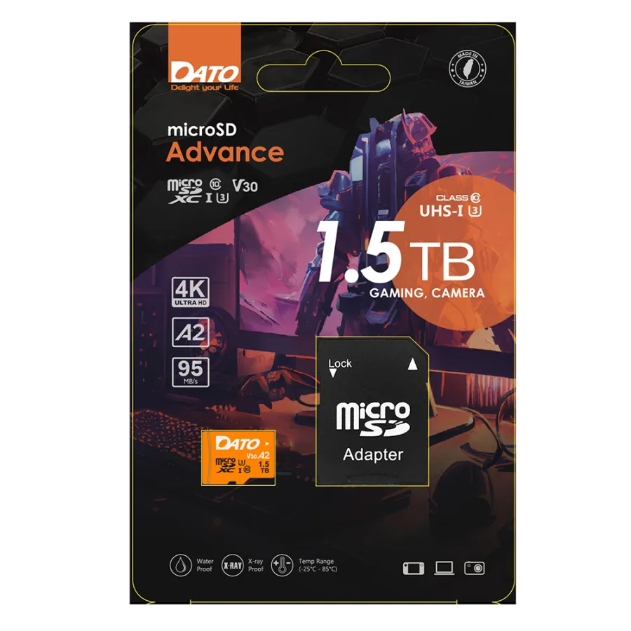 Карта памет с адаптер, Micro SDXC, 1.5TB, U3, A2, V30 - Dato Advance (DTTF1.5TU3A2V30A) - Черен