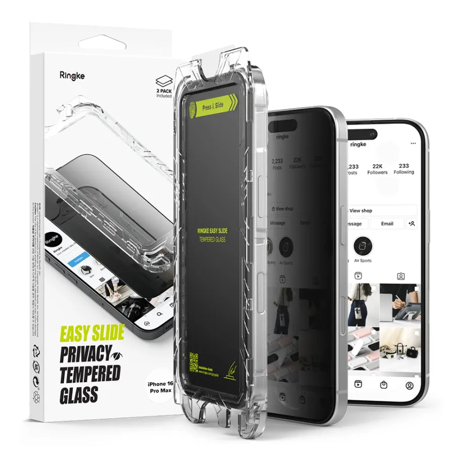 Калъф за iPhone 16 Pro Max (комплект от 2) - Ringke Easy Slide Tempered Glass - Privacy