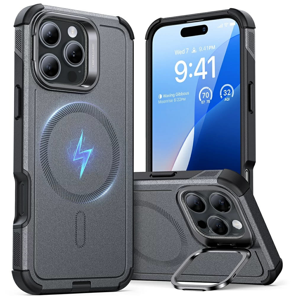 Калъф за iPhone 16 Pro - ESR Cyber Armor Kickstand - Сив