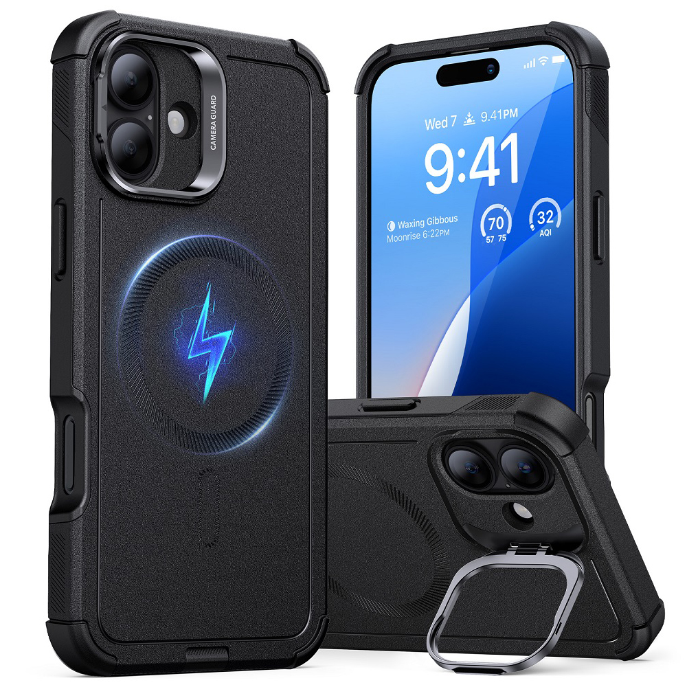 Калъф за iPhone 16 Plus - ESR Cyber Armor Kickstand - Черен