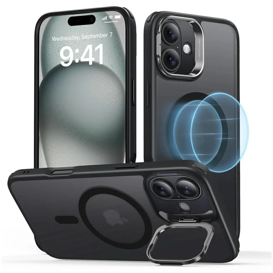 Калъф за iPhone 16 - ESR Classic Hybrid HaloLock Kickstand - Frosted Черен
