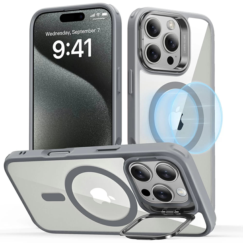 Калъф за iPhone 16 Pro - ESR Classic Hybrid Classic HaloLock HaloLock Kickstand - Сив Прозрачен