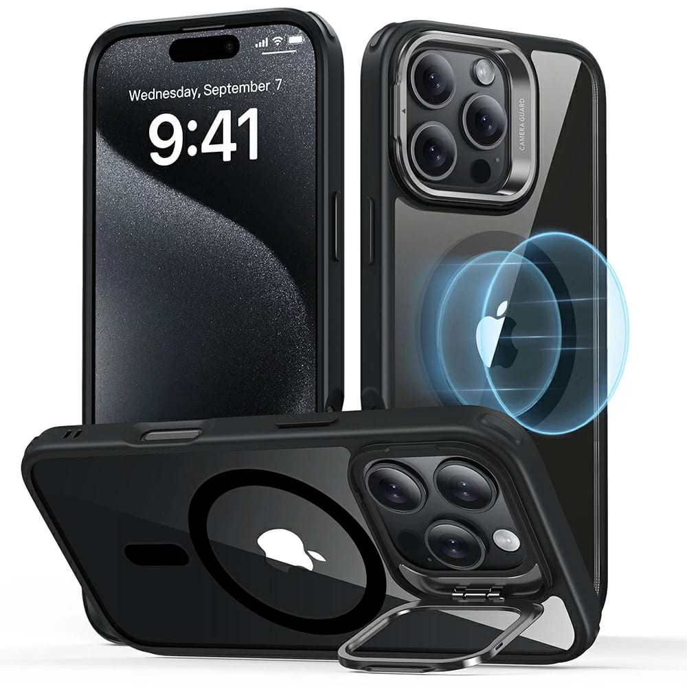 Калъф за iPhone 16 Pro - ESR Classic Hybrid HaloLock Kickstand - Прозрачен Черен