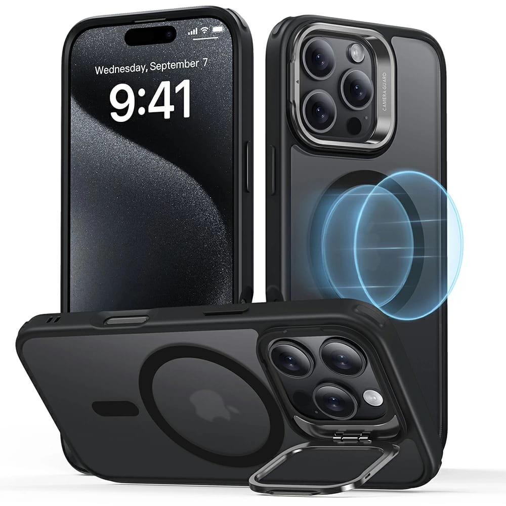 Калъф за iPhone 16 Pro - ESR Classic Hybrid HaloLock Kickstand - Frosted Черен
