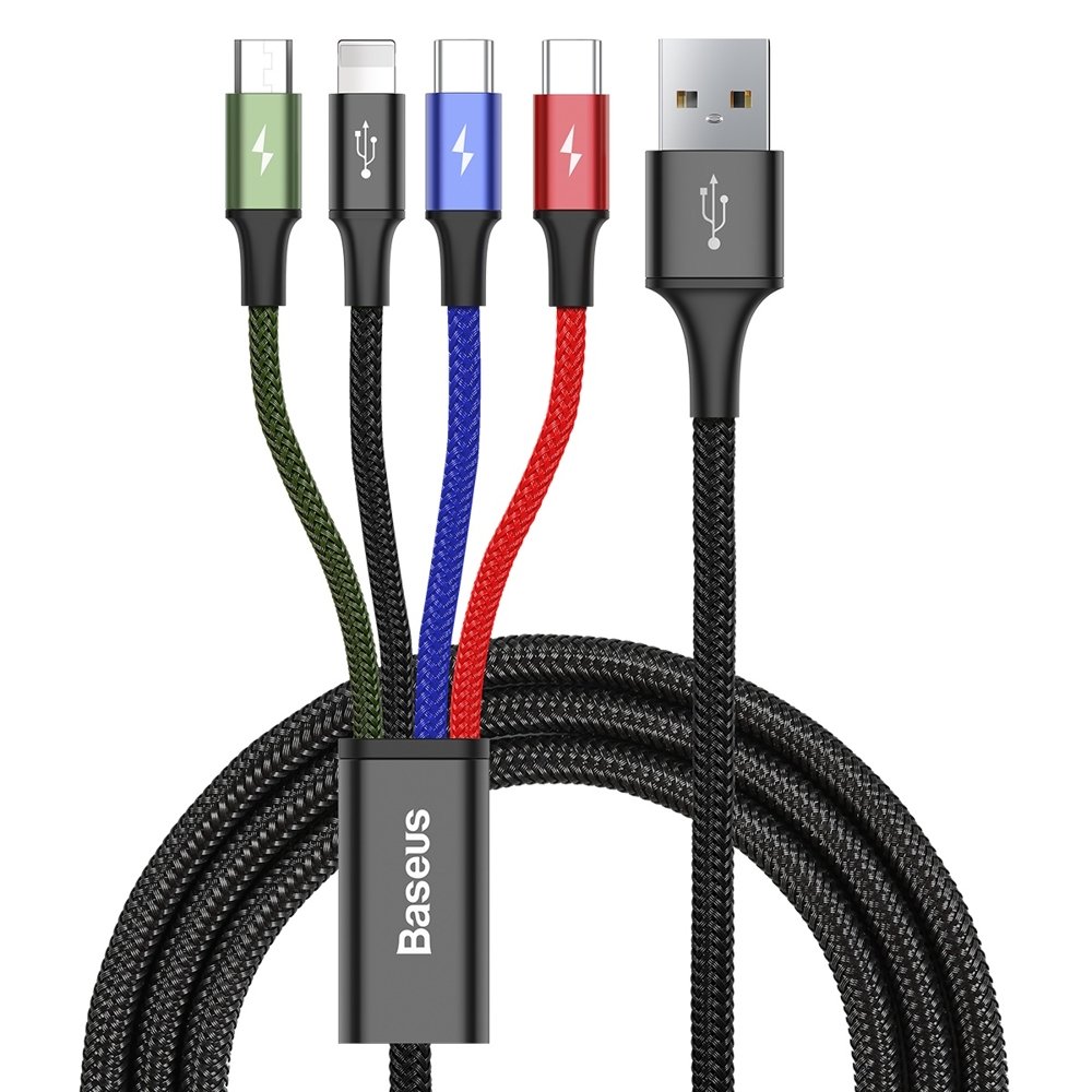 Кабел за данни USB към Lightning, 2 x Type-C, Micro-USB 3.5A, 1.2m - Baseus (CA1T4-B01) - Черен