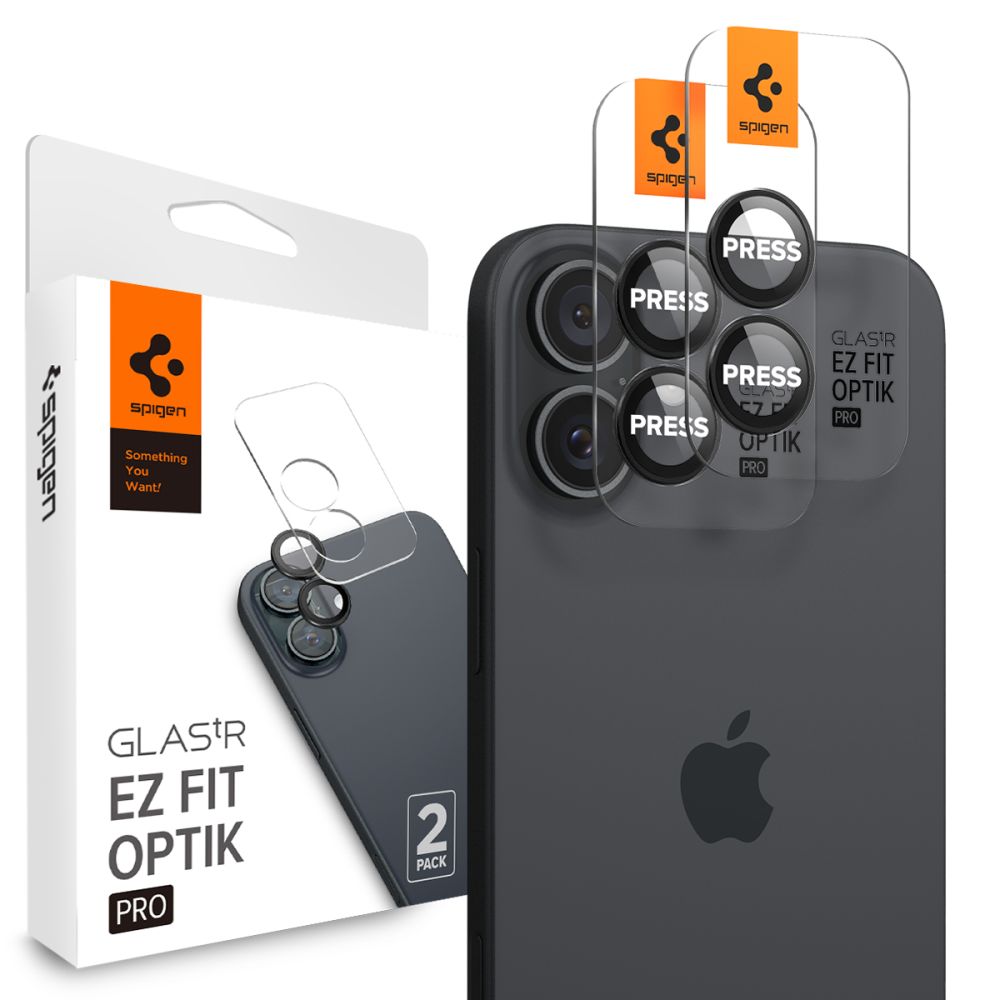 Калъф за камера за iPhone 17 / iPhone 16 Plus / iPhone 16 (комплект 2) - Spigen Glas.tR Optik EZ Fit Pro (AGL07921) - Черен
