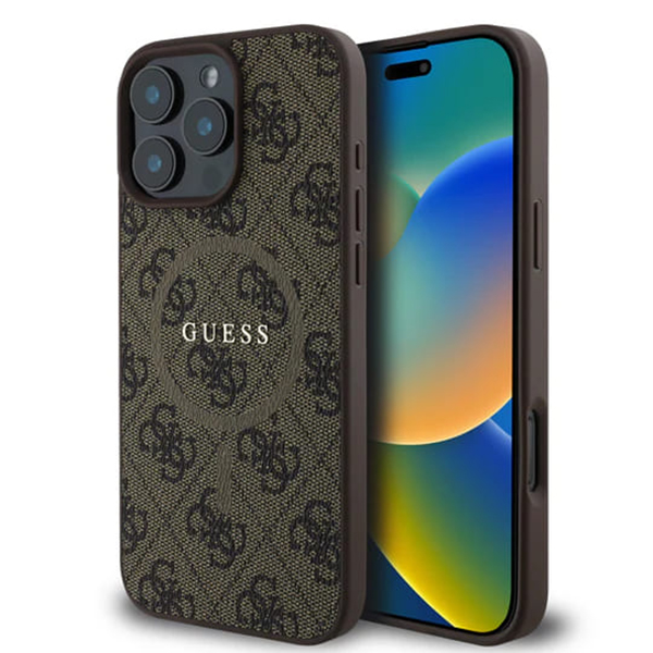 Калъф за iPhone 16 Pro Max - Guess 4G Ring Classic Classic Logo MagSafe (GUHMP16XG4G4GFRW) - Кафяв