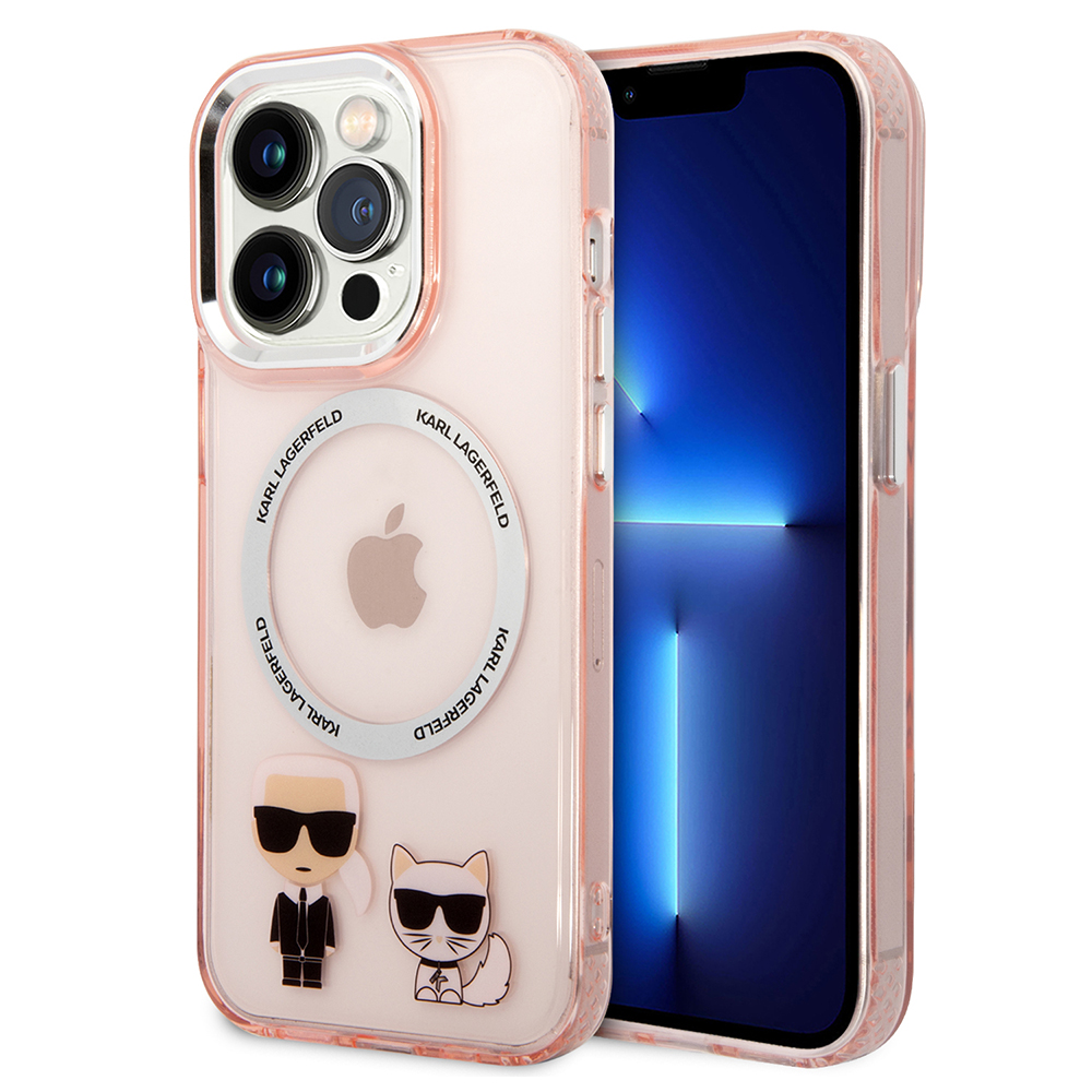 Калъф за IPhone 14 Pro - Karl Lagerfeld Hardcase MagSafe (KLHMP14LHKCP) - Розов Karl & Choupette Aluminium