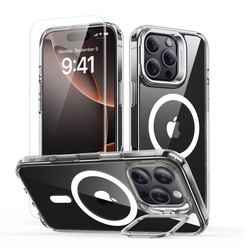 Калъф за iPhone 16 Pro + калъф - ESR Classic Hybrid Hybrid HaloLock Kickstand - Прозрачен