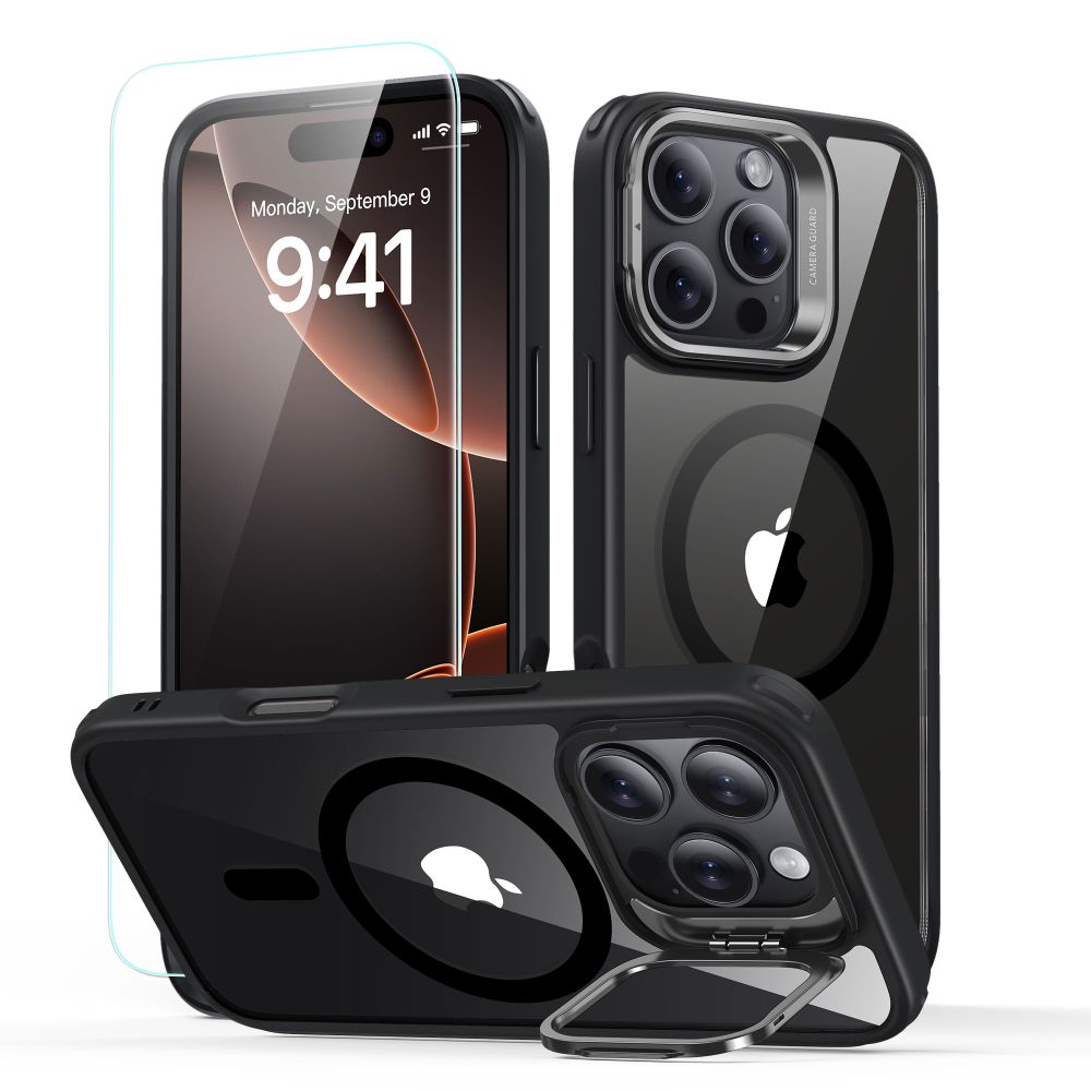 Калъф за iPhone 16 Pro Max + калъф - ESR Classic Hybrid Hybrid HaloLock Kickstand - Прозрачен Черен
