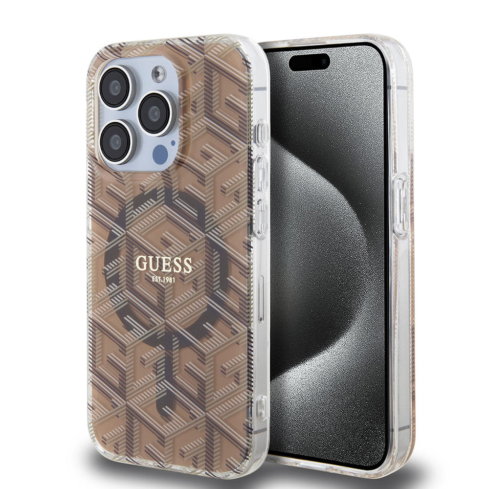 Калъф за iPhone 15 Pro Max - Guess IML GCube MagSafe (GUHMP15XHGCUSTGW) - Кафяв