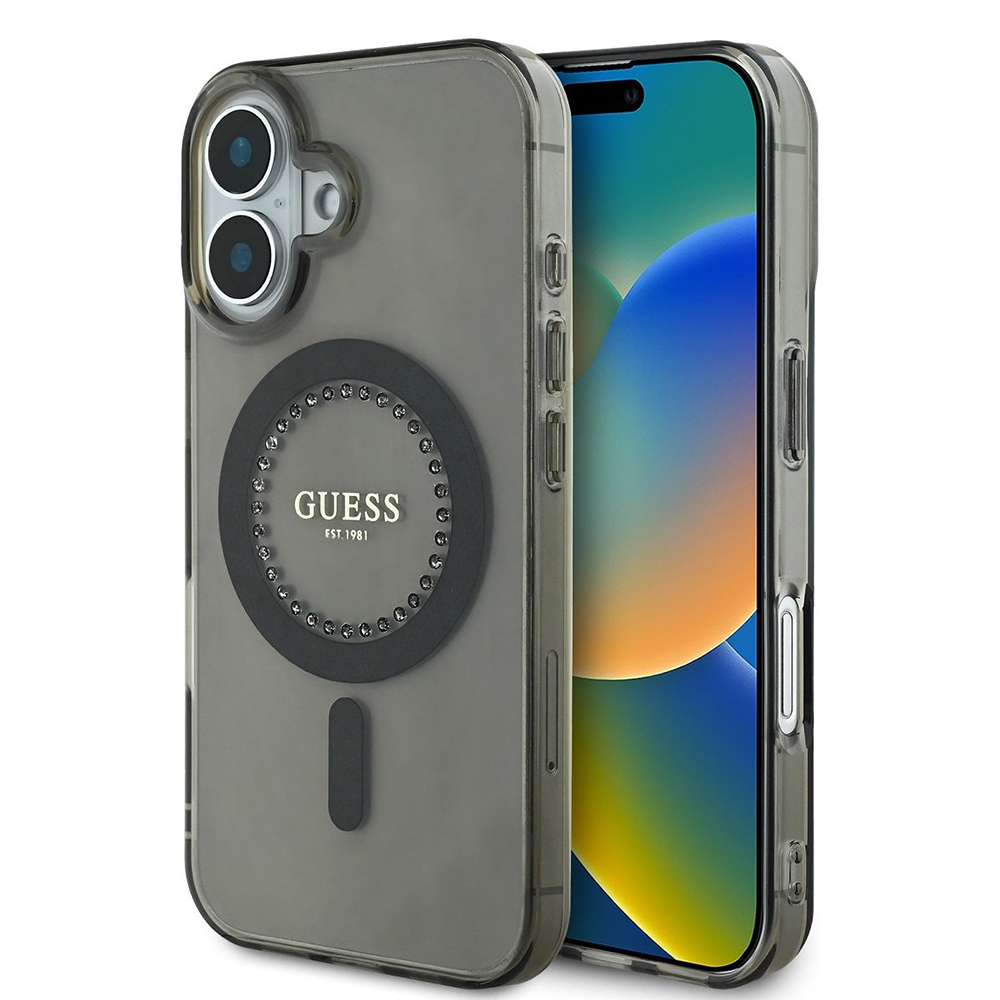 Калъф за iPhone 16 Plus - Guess IML Rhinestones MagSafe (GUHMP16MPFTDTEK) - Черен