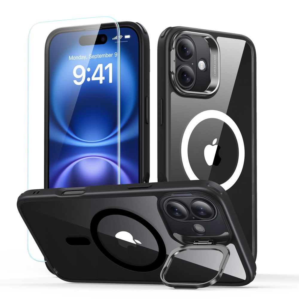 Калъф за iPhone 16 Plus + калъф - ESR Classic Hybrid HaloLock HaloLock Kickstand - Прозрачен Черен