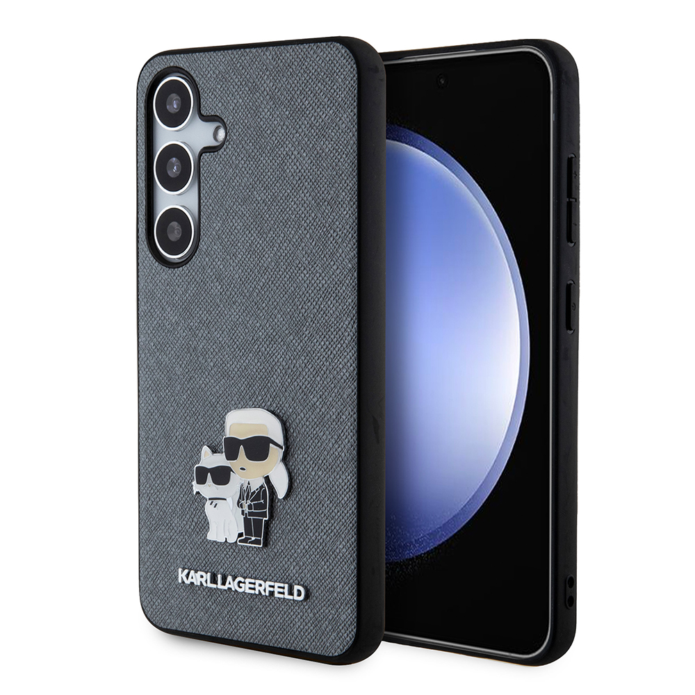Калъф за Samsung Galaxy S24 - Karl Lagerfeld Saffiano (KLHCHCS24SPSAKCMPG) - Сив Karl&Choupette Metal Pin