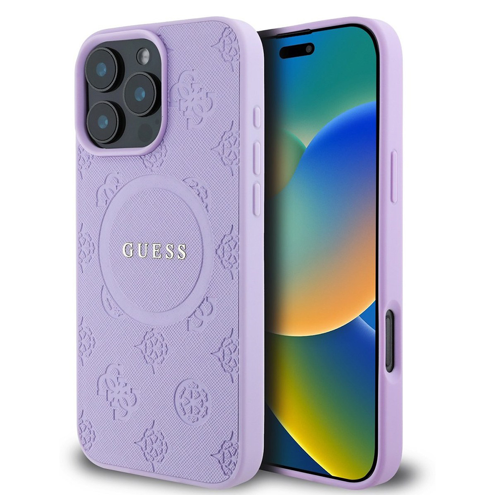 Калъф за iPhone 16 Pro - Guess Saffiano Peony Classic Saffiano Classic Logo MagSafe (GUHMP16LPSAPSMEU) - Лилав