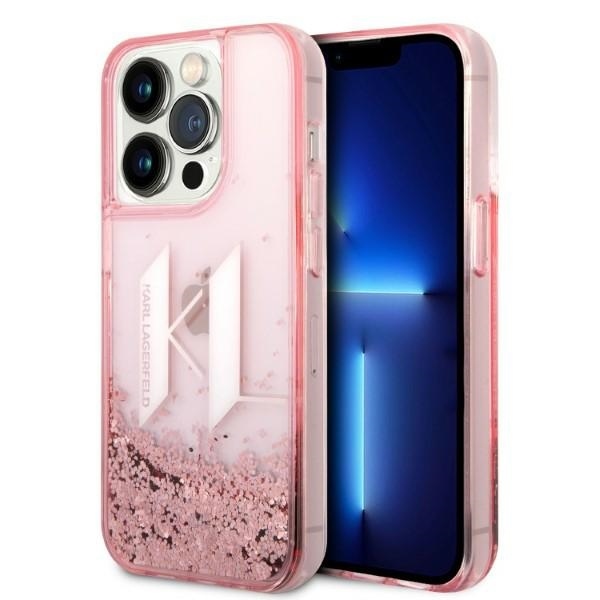 Калъф за iPhone 14 Pro - Karl Lagerfeld Hardcase Glitter (KLHCP14LLLLBKLCP) - Розов Liquid Big KL