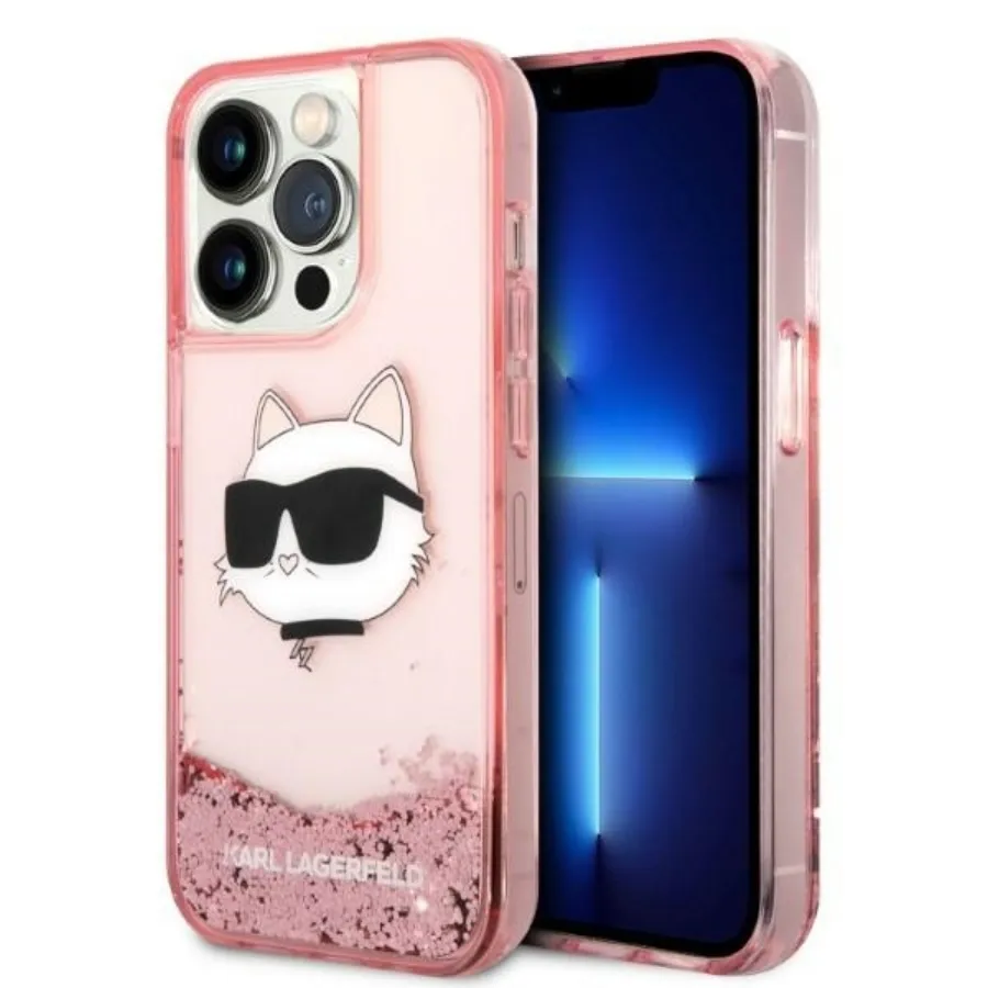Калъф за iPhone 14 Pro - Karl Lagerfeld Hardcase Glitter (KLHCP14LLLLNCHCP) - Розов Choupette Head