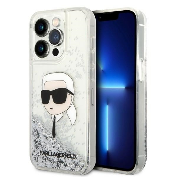 Калъф за iPhone 14 Pro - Karl Lagerfeld Hardcase Glitter (KLHCP14LLLLNKKHCH) - Сребрист Karl Head