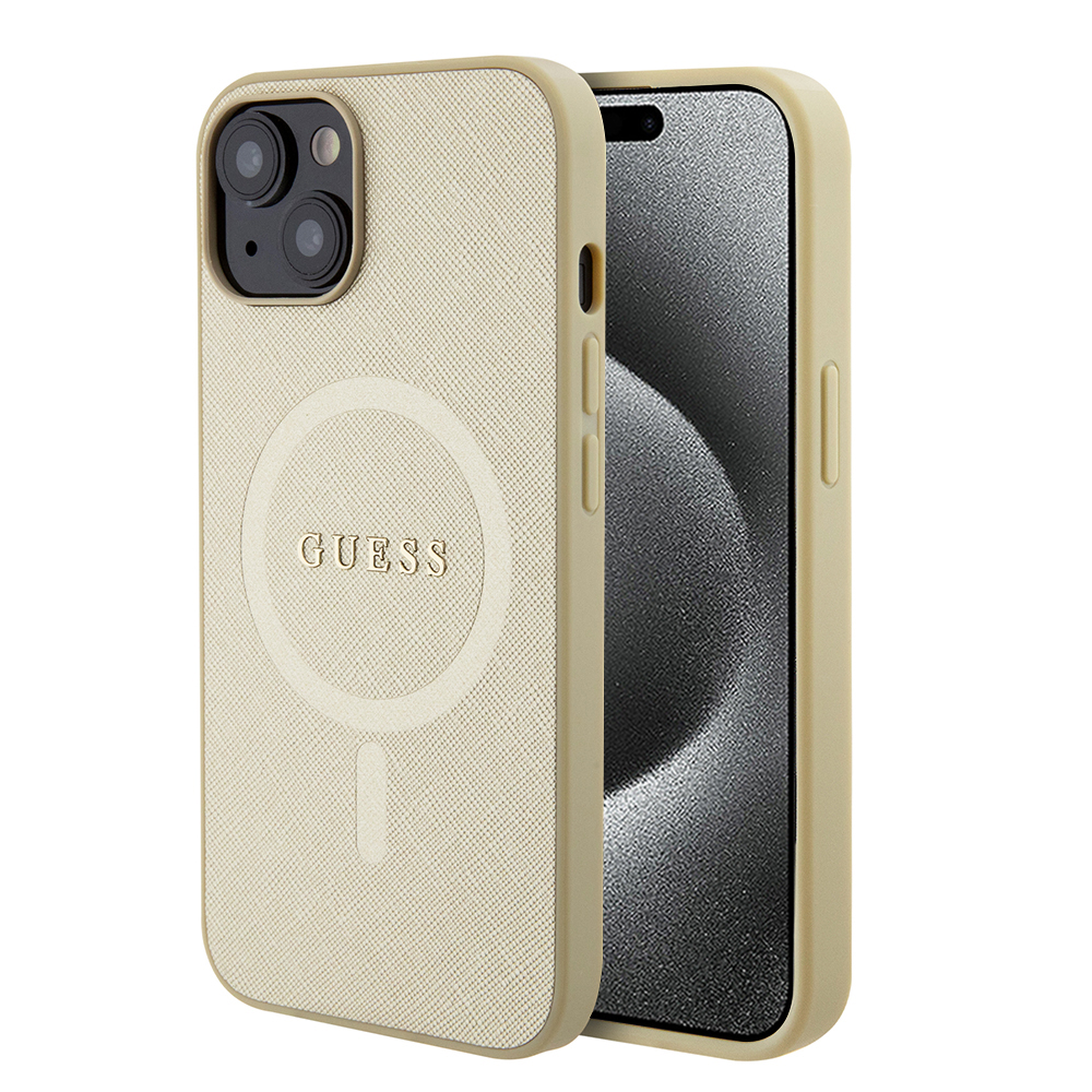 Калъф за iPhone 15 Plus - Guess Saffiano MagSafe (GUHMP15MPSAHMCB) - златен