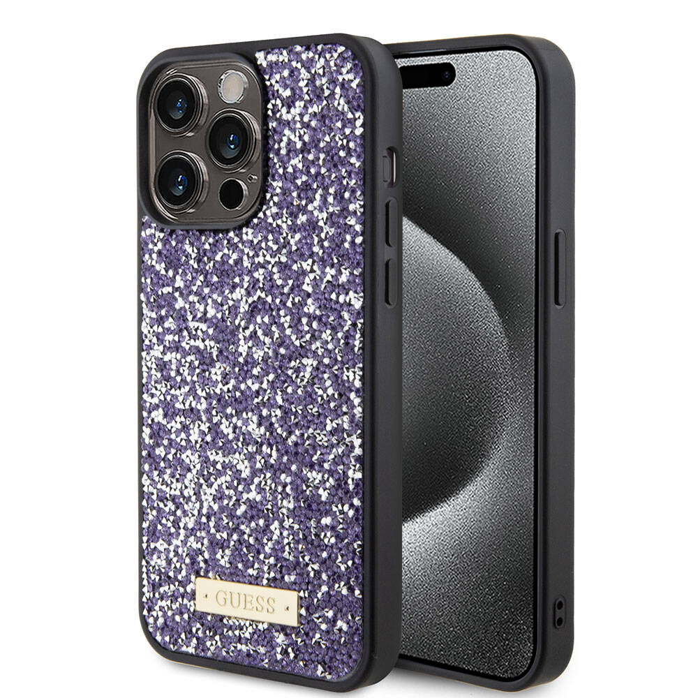 Калъф за iPhone 15 Pro - Guess Rhinestone Metal Logo (GUHCP15LPFGSBSP) - Лилав