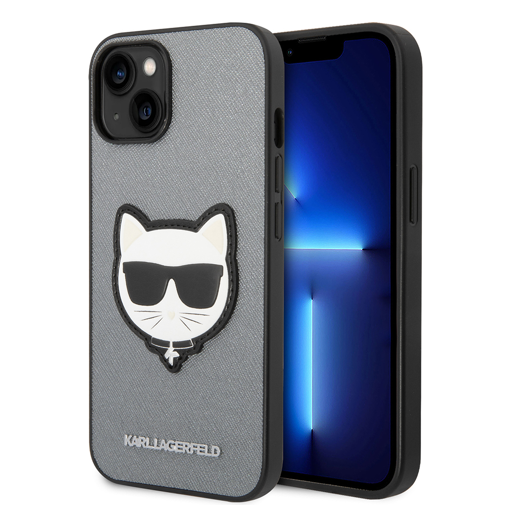 Калъф за iPhone 14 Plus - Karl Lagerfeld Saffiano (KLHCP14MSAPCHG) - Сребрист Choupette Head
