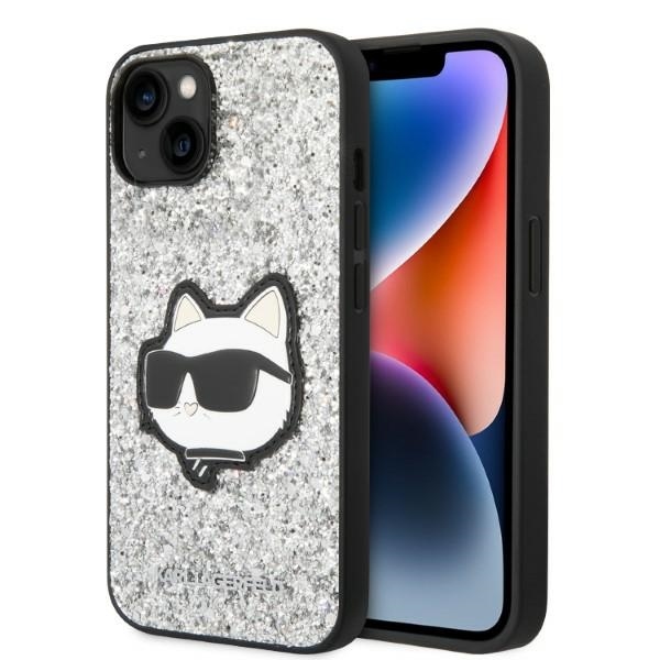 Калъф за iPhone 14 Plus - Karl Lagerfeld Hardcase Glitter (KLHCP14MG2CPS) - Сребрист Choupette Patch