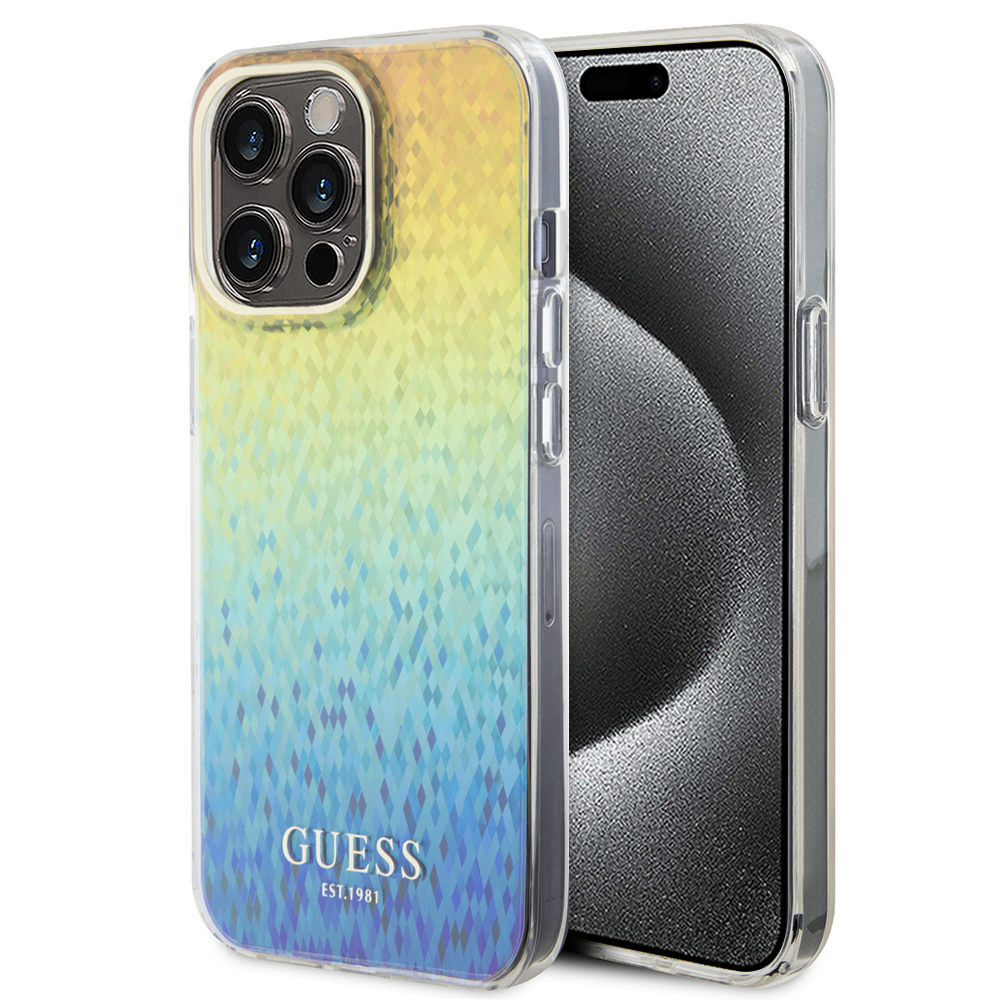 Калъф за iPhone 15 Pro - Guess Hardcase IML Faceted Mirror Disco Iridescent (GUHCP15LHDECMI) - Многоцветен