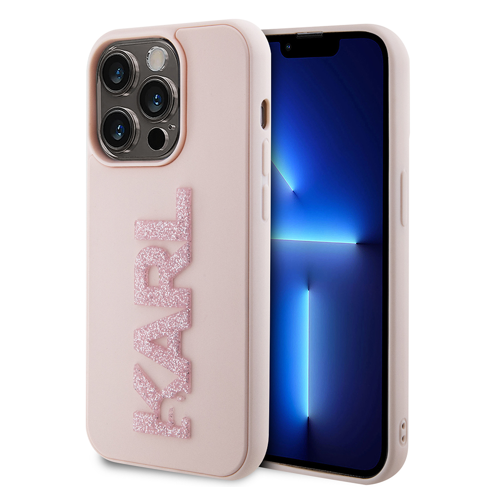 Калъф за iPhone 15 Pro - Karl Lagerfeld 3D Design (KLHCHCP15L3DMBKCP) - Розово гумено блестящо лого